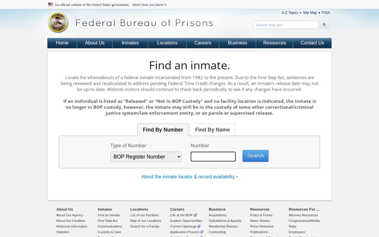 BOP federal release locator for a Botetourt County case