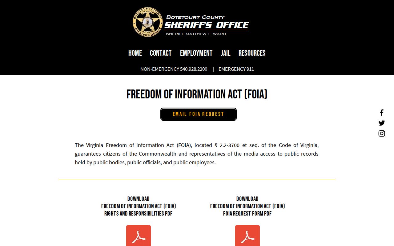 Botetourt County sheriff booking photo and release record request route