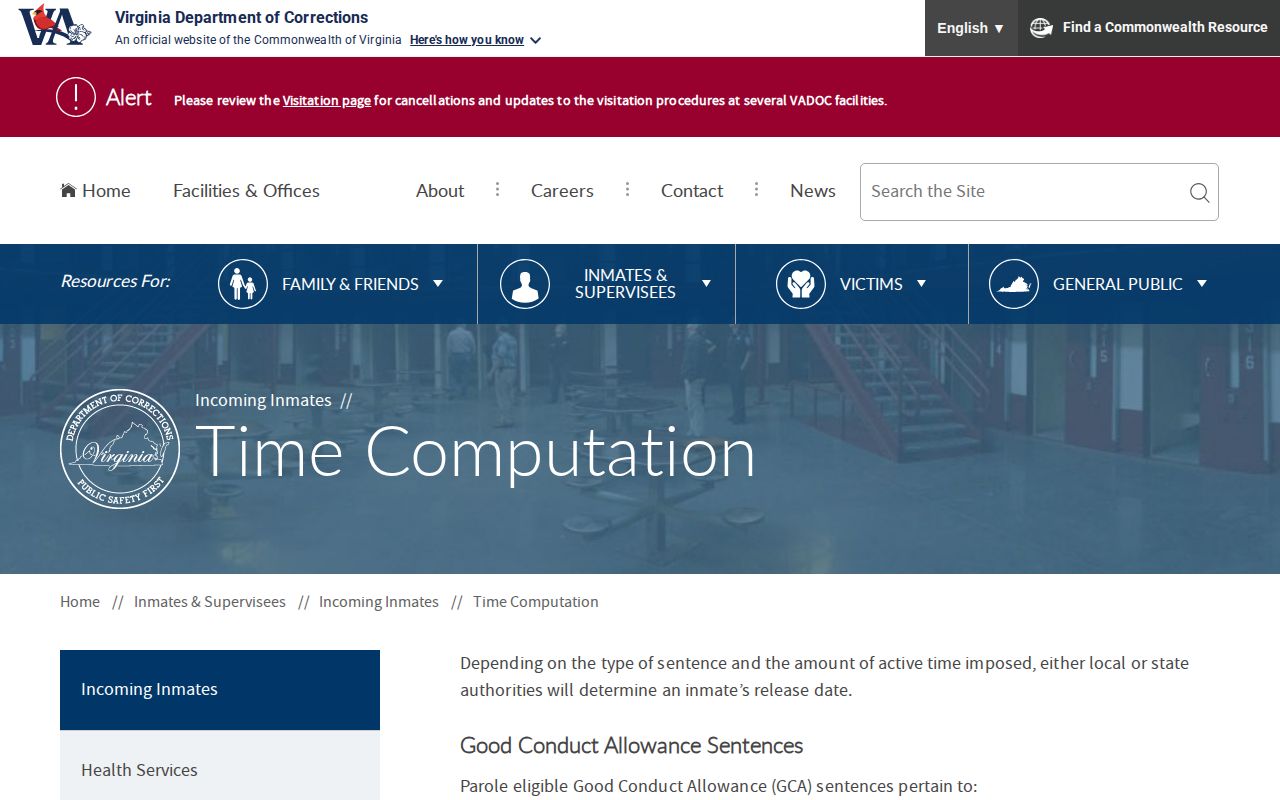 VADOC sentence credit rules for a Botetourt County projected release date